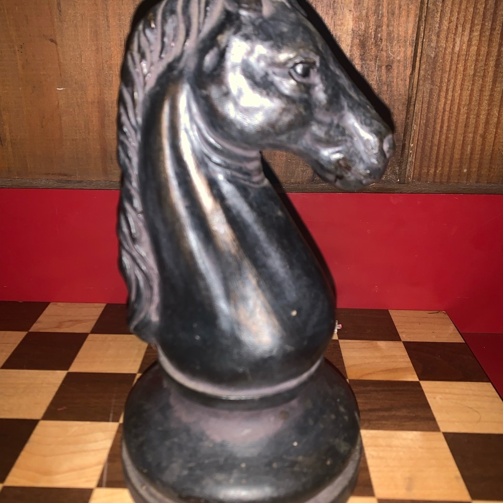 Black Horse Head Chess Piece Sculpture